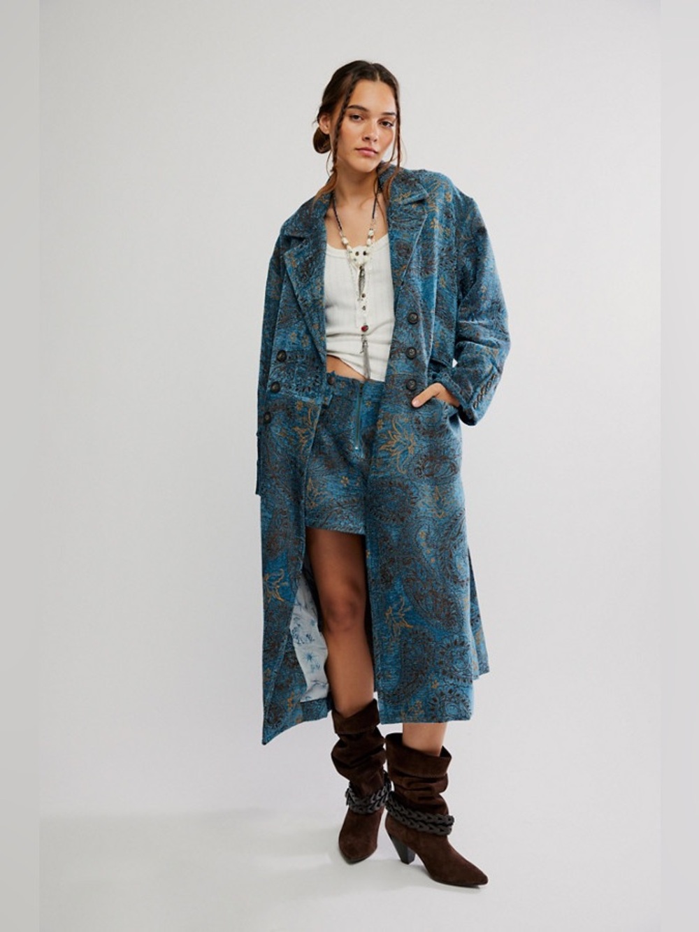 Free People Micah Duster Jacket in Blue Size S - Picture 2 of 16